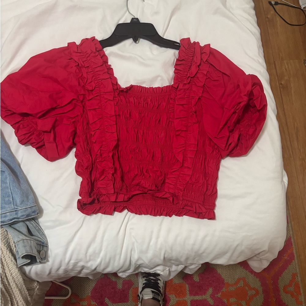 Red Ruffled Women's Top